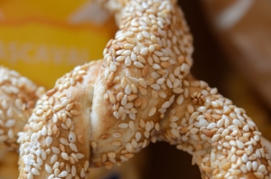 Closeup of a Pretzel with Sesame Seeds